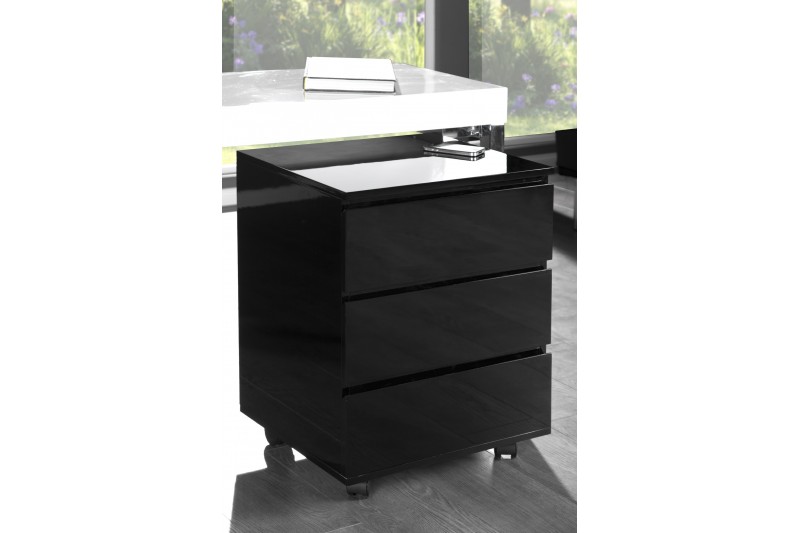 Caisson de bureau moderne à 3 tiroirs avec roulettes coloris noir laqué