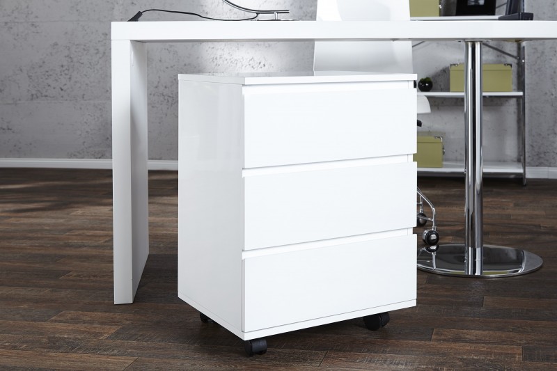 Caisson de rangement bureau à 3 tiroirs teinté blanc laqué