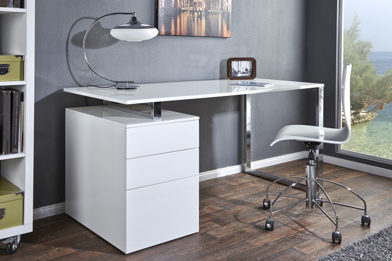 Bureau design avec 3 tiroirs teinté blanc laqué