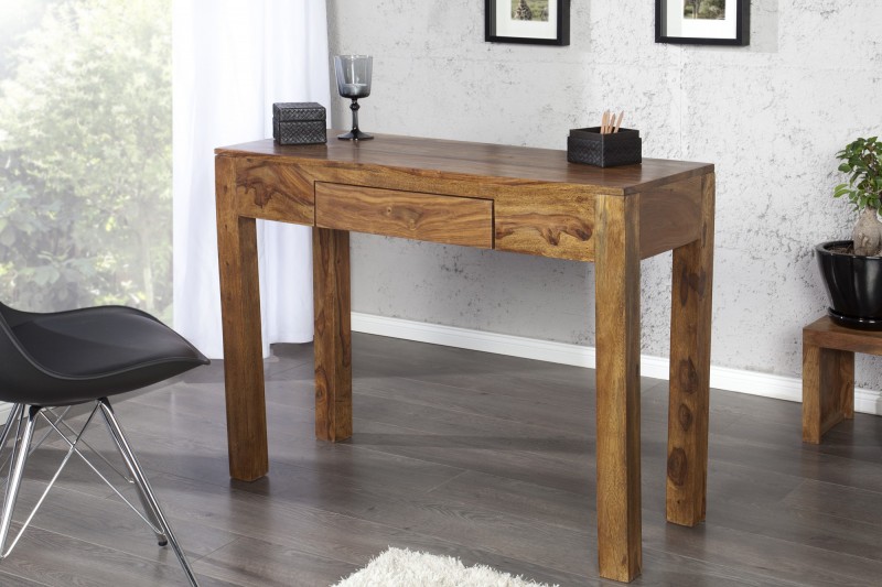 Bureau de 100 cm design en bois massif coloris naturel avec tiroir