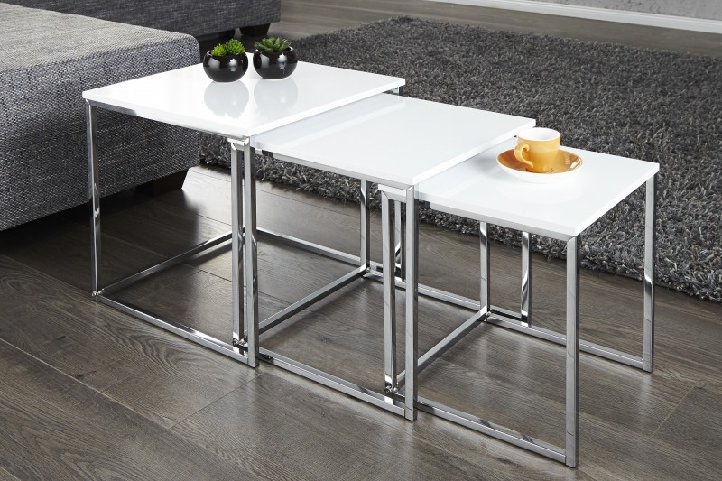 Ensemble de 3 tables basses modernes coloris blanc brillant