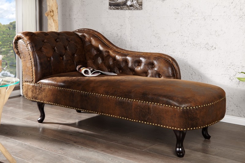 Méridienne design Chesterfield teinté marron antique