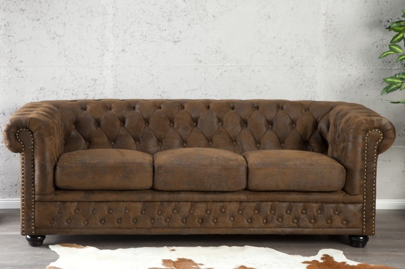 Canapé 3 places design chesterfield coloris marron