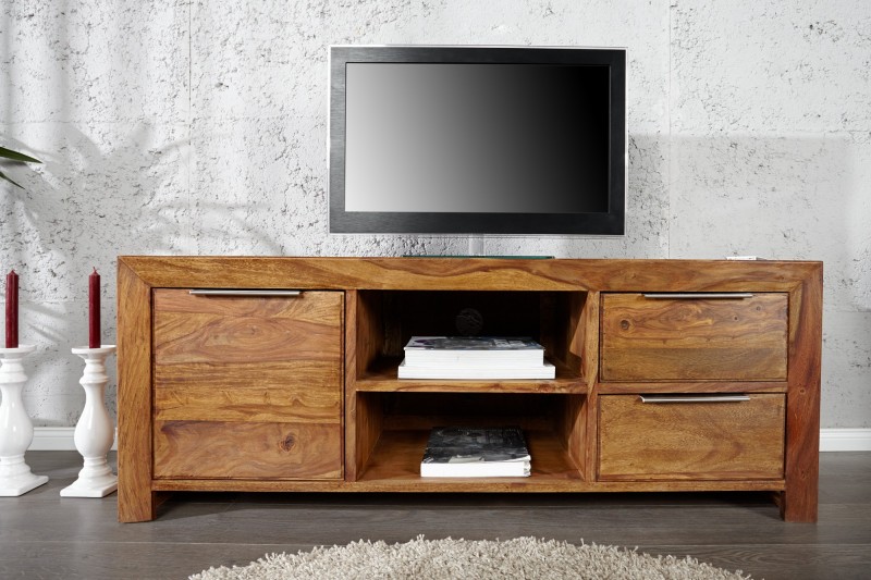 Meuble TV 135 cm en bois massif avec rangement