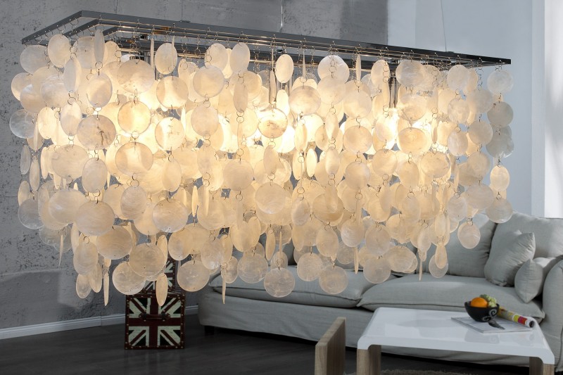 Lampe suspendue rectangulaire 80 cm avec des perles nacrées