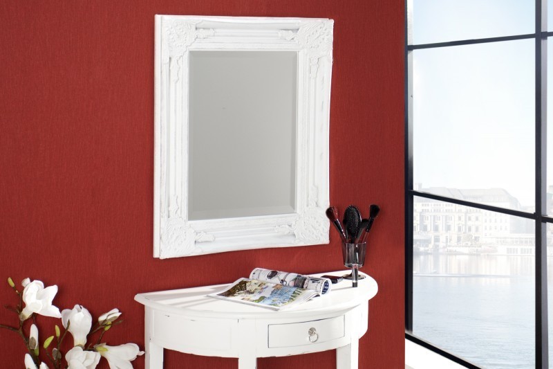 Miroir mural 55 cm en bois teinté blanc