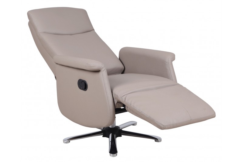 Fauteuil relax avec repose-pied coloris taupe en simili cuir