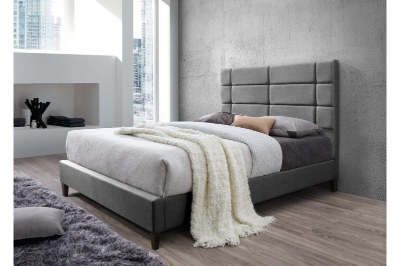 Lit de 140 x 200 cm design en simili cuir coloris gris