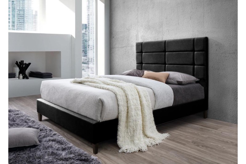 Lit de 160 x 200 cm design en simili cuir coloris noir