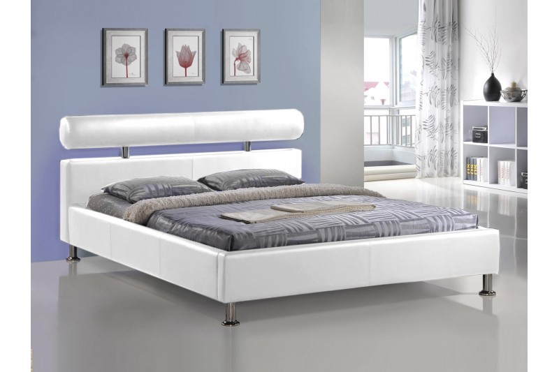 Lit adulte de 140x200 cm design en simili cuir coloris blanc