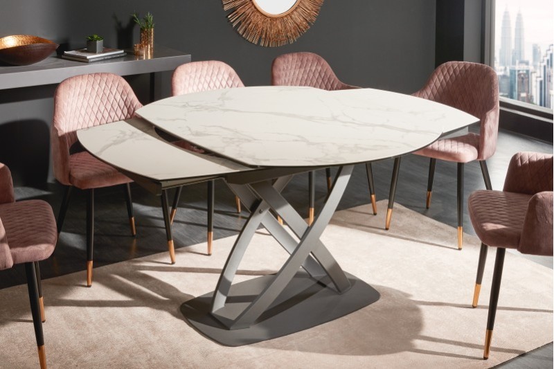 Table à Manger INES 130-190cm Céramique Blanche extensible