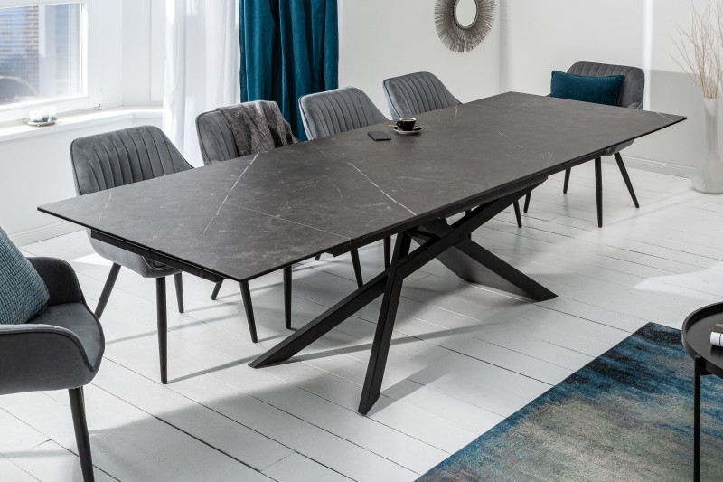 Table à manger 180-220-260cm céramique  aspect de pierre graphite