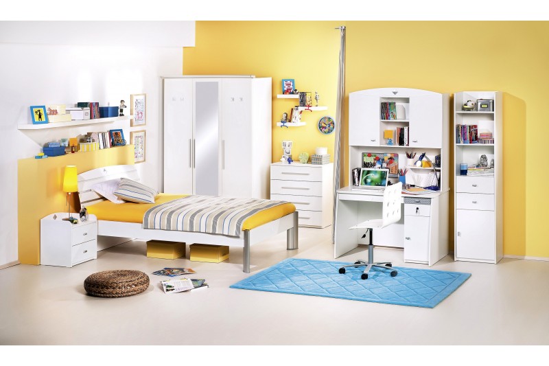 Chambre pour enfant design blanc laqué et  métal chromé