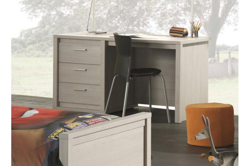 Bureau enfant 3 tiroirs en bois chêne gris