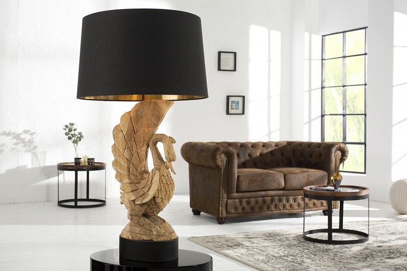 Lampe à poser en bois massif et tissu coloris noir