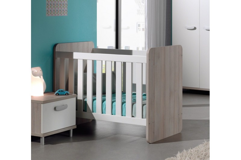 Lit bébé design transformable coloris greige blanc