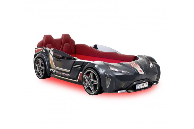 Lit voiture design noir avec éclairage pour enfant