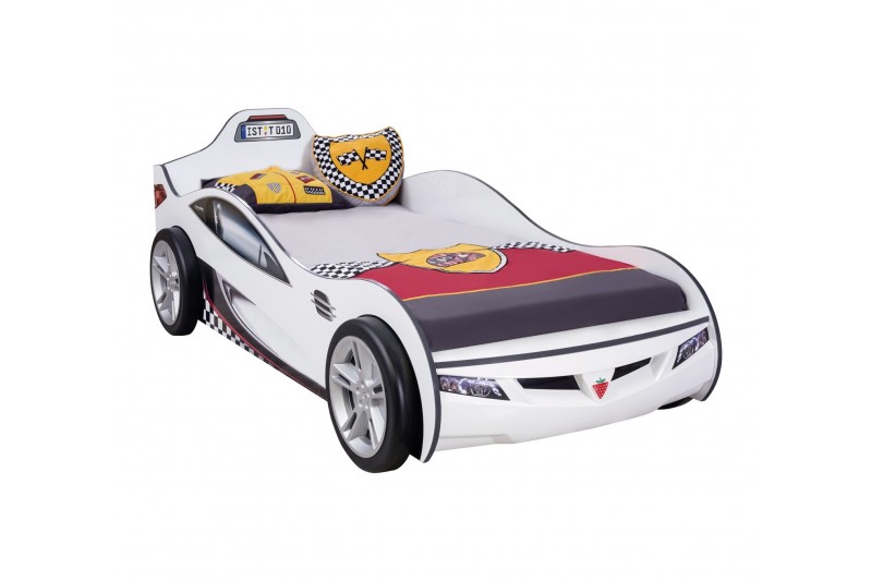 Lit voiture de course pour enfant coloris blanc