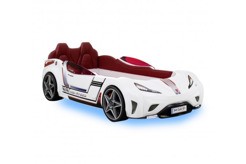 Lit voiture design pour enfant coloris blanc laqué avec LED