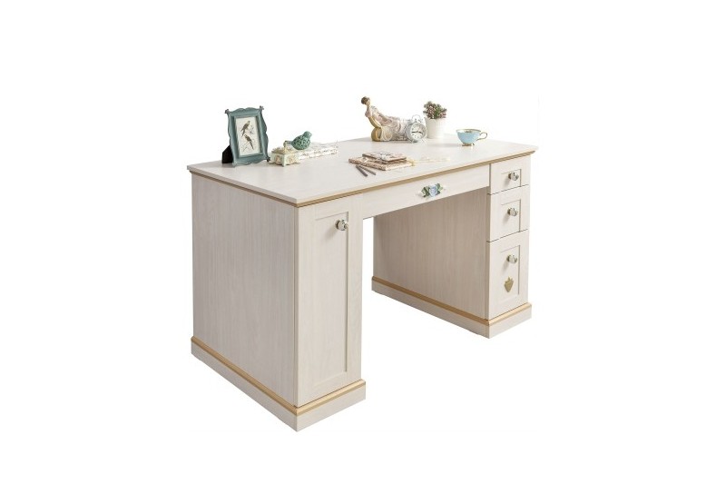 Bureau 1 porte et 4 tiroirs teinté crème