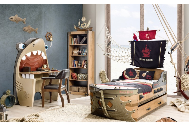 Lit design bateau de pirate pour enfant coloris marron