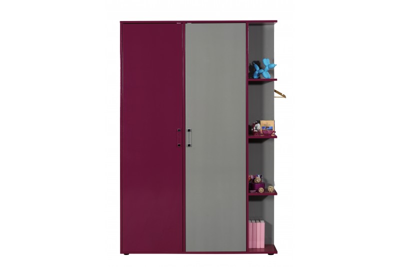 Armoire à 2 portes ouvrantes avec étagères coloris fuchsia et gris