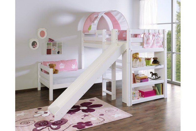 Lit superposé-toboggan d'angle design Princesse coloris blanc