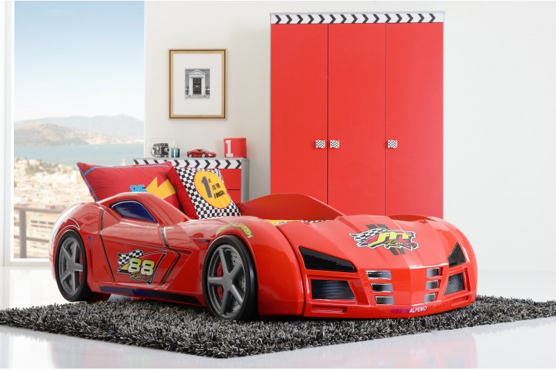 Lit design Voiture de course rouge pour enfant