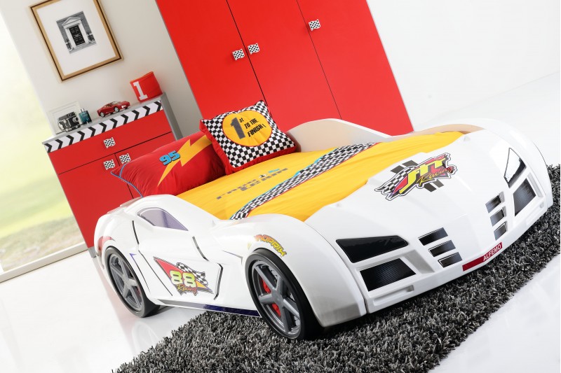 Lit design Voiture de course blanc pour enfant