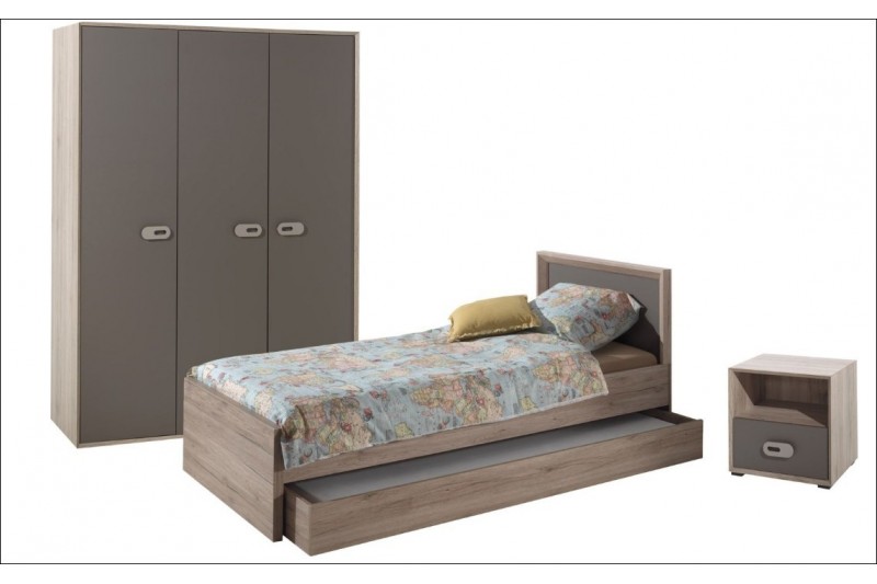 Chambre complète Lit gigogne 90x200 cm +Chevet +ARM 3 portes