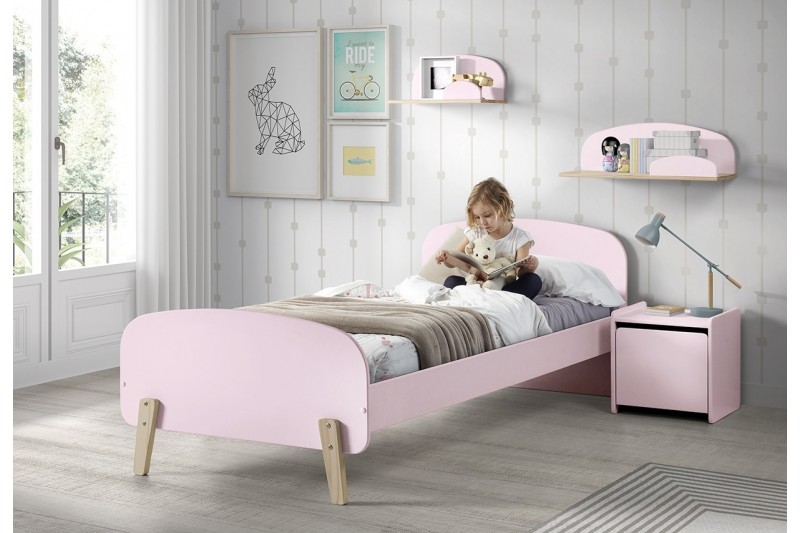 Lit d'enfant 90x200 cm avec chevet coloris rose