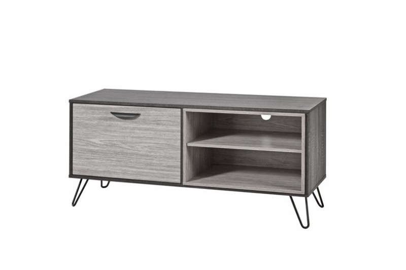 Meuble TV 120 cm 1 porte 2 niches teinté gris