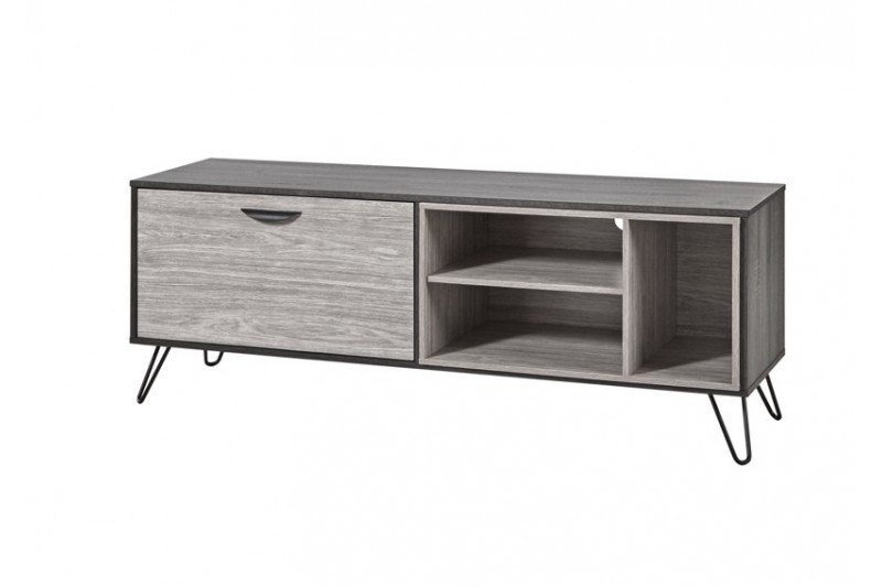 Meuble TV 150 cm 1 porte 3 niches teinté gris