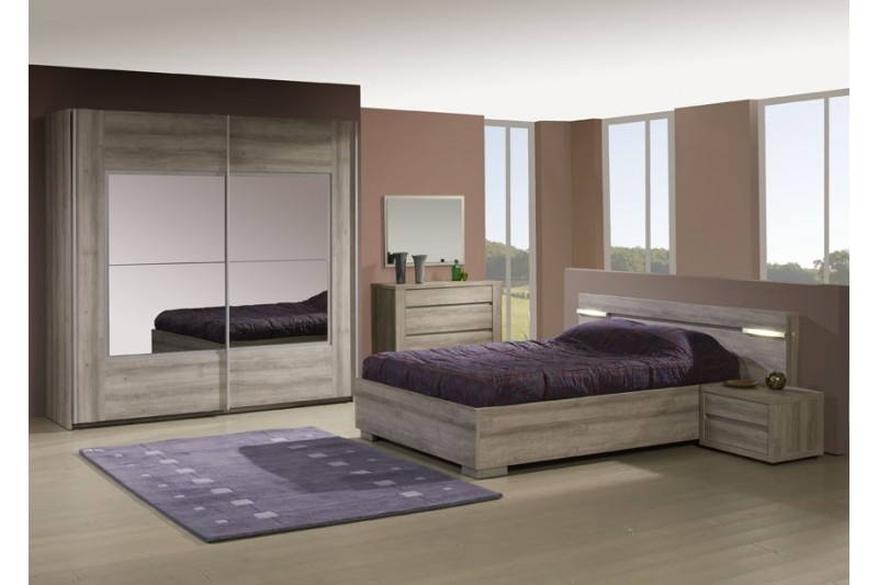 Chambre adulte complète contemporaine de couleur chêne cérusé