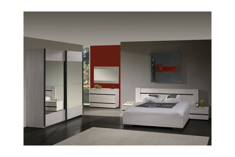 Chambre adulte complète contemporaine de couleur chêne et noire