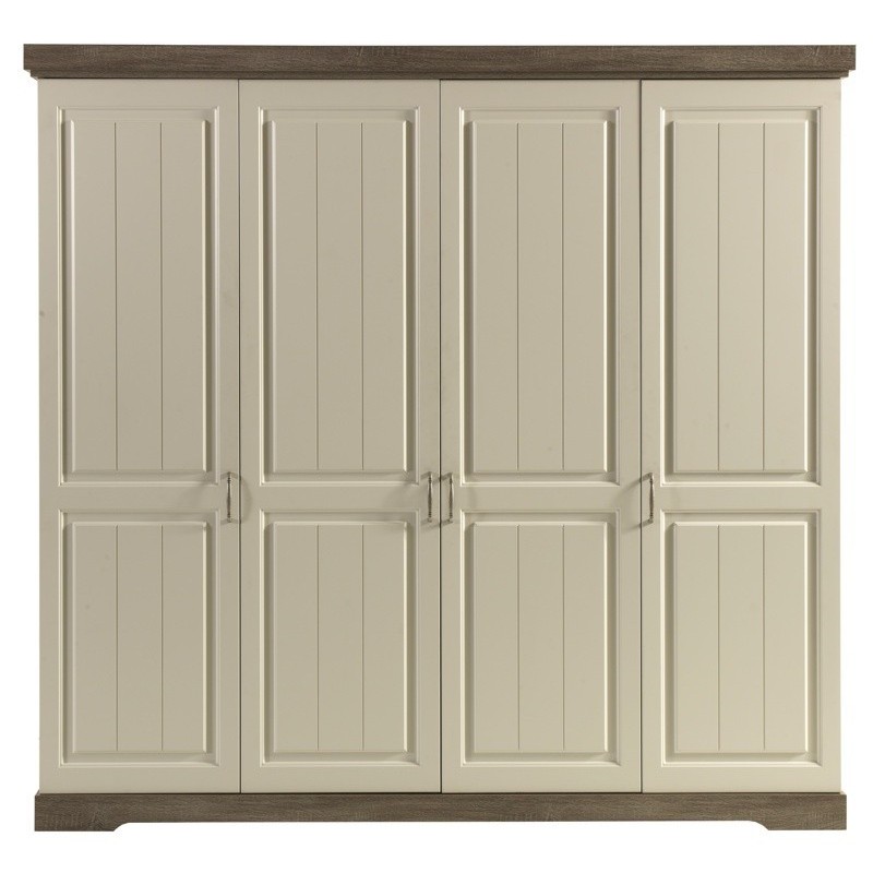 Armoire design rustique de couleur blanche et beige à 4 portes