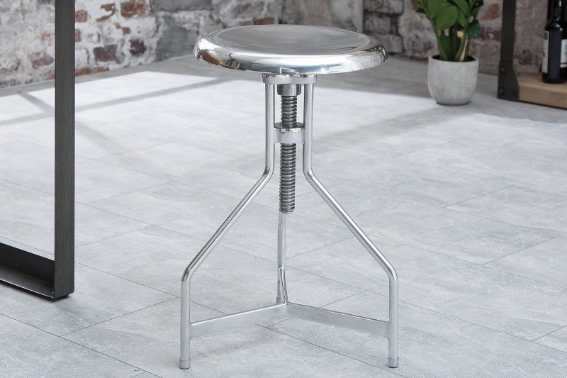 Tabouret de bar design industriel coloris argenté en métal-aluminium