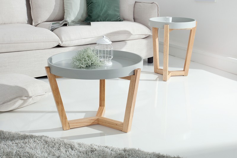 Lot de 2 tables d'appoint design rétro coloris gris et chêne