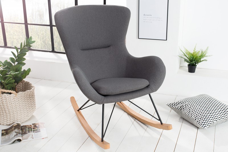 Fauteuil à bascule design scandinave coloris gris foncé en tissu