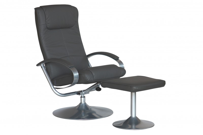 Fauteuil relax avec repose-pied revêtu en simili cuir gris