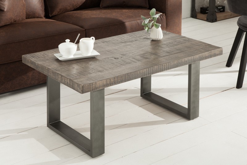 Table basse 100cm coloris gris en bois massif et fer