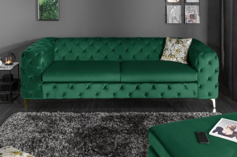 Canapé design BAROQUE 240cm velours vert