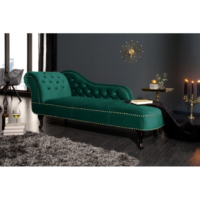 Méridienne design Chesterfield capitonné en simili cuir vert émeraude