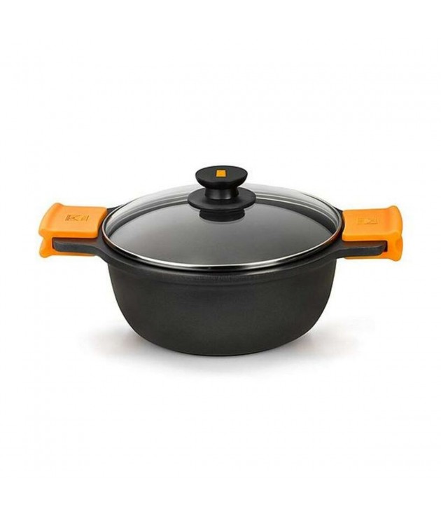 Casserole with glass lid BRA A270328 5,7 L (Ø 28 cm) Black Metal Alumi