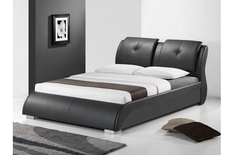 Lit adulte moderne de 160x200 cm design en simili cuir coloris noir