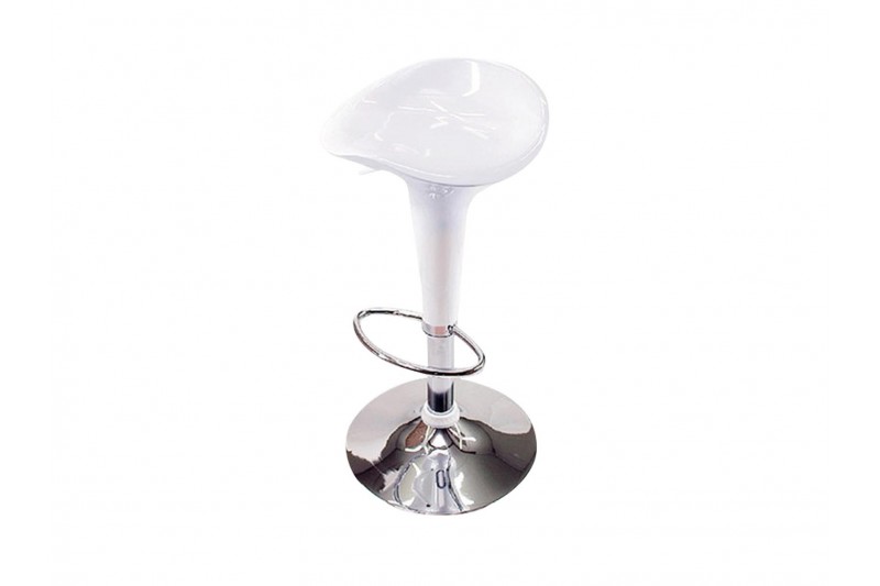 Tabouret de bar design, blanc avec piétement chrome