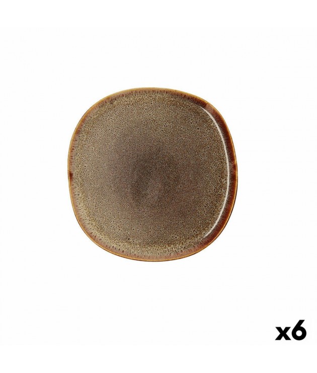 Flat plate Bidasoa Ikonic Ceramic Brown (20,2 x 19,7 x 1,3 cm) (Pack 6