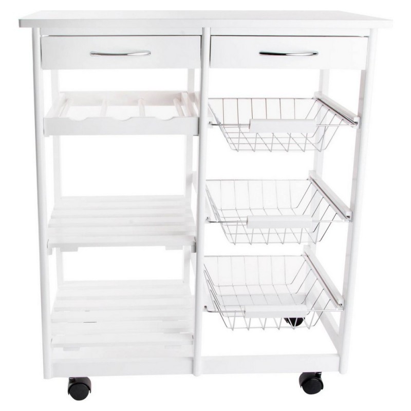 Vegetable trolley DKD Home Decor Metal White Pinewood With wheels MDF 