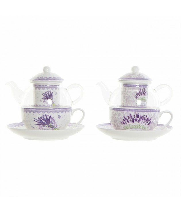 Teapot DKD Home Decor Crystal Porcelain Lilac White Lavendar (250 ml) 