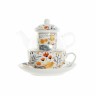 Teapot DKD Home Decor Crystal Porcelain Blue Orange White Flowers (250